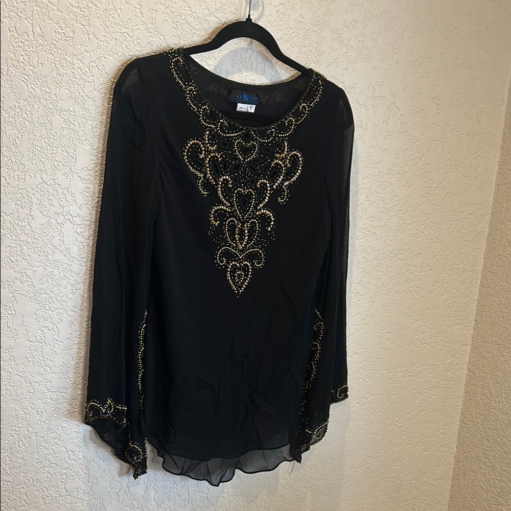 Sue Wong Black Top with Gold Embellishments